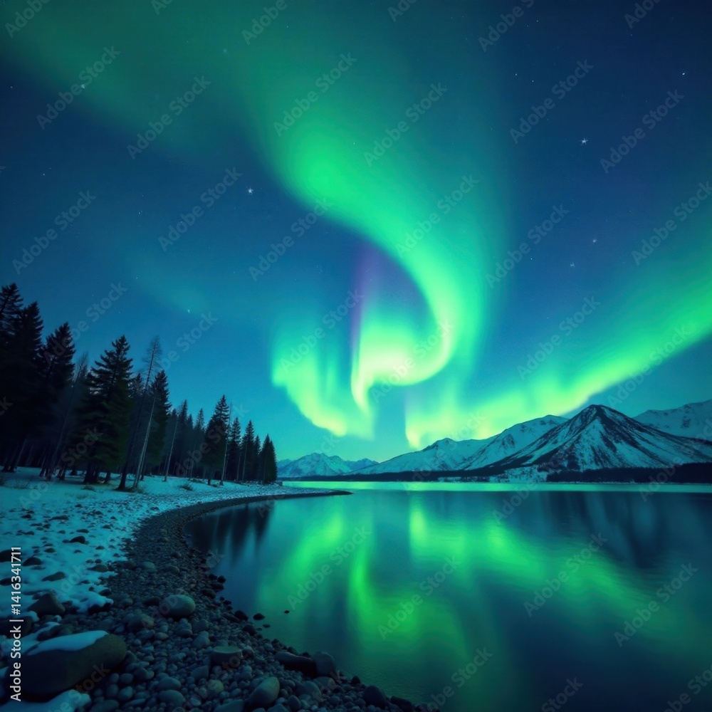 custom made wallpaper toronto digitalShimmering aurora borealis with vibrant hues of blue and green, shining, colorful