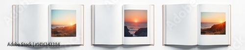 Simple vertical photo album mockup with blank pages in white background, vertical, album mockup