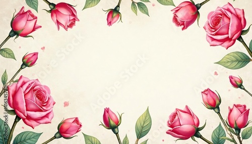 Wallpaper Mural Delicate watercolor rose buds repeat on vintage paper texture , repeating, seamless Torontodigital.ca