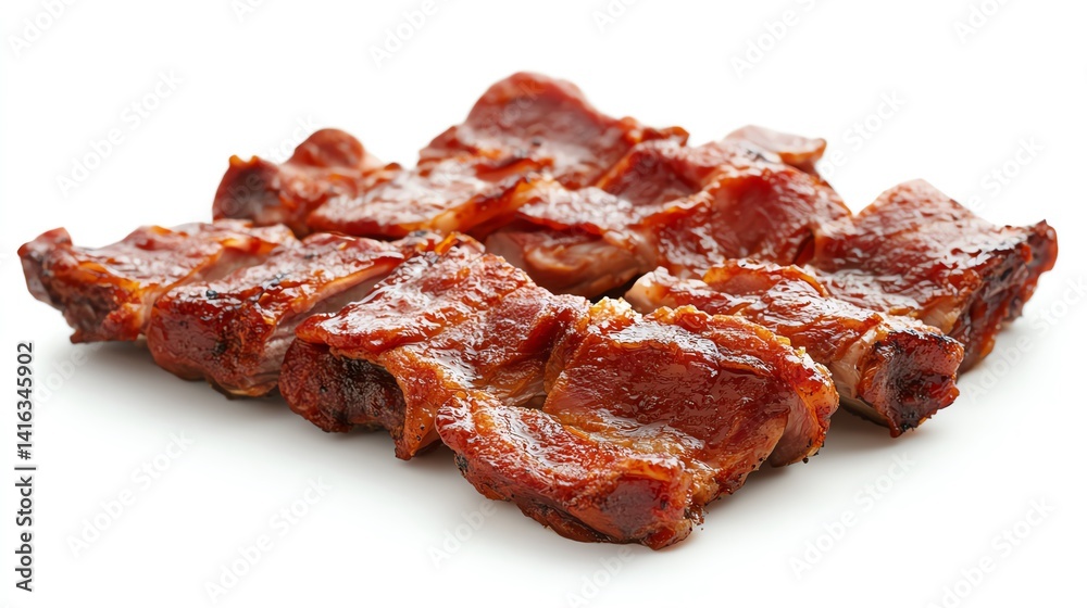 Grilled Pork Ribs Garnished With a Smoky Barbecue Glaze on a White Background Grilled Pork Ribs Garnished With a Smoky Barbecue Glaze on a White Background