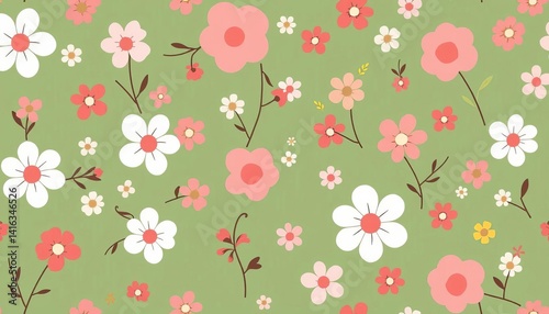 Wallpaper Mural Trendy seamless ditsy floral pattern with simple vector flowers Cute repeat for baby textiles, wallpaper, or wrapping paper, cute, blossom Torontodigital.ca