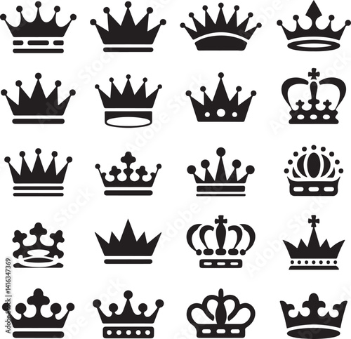 Crown icon, Royal king crown, princes, queen,  Simple and minimal king crown black silhouette