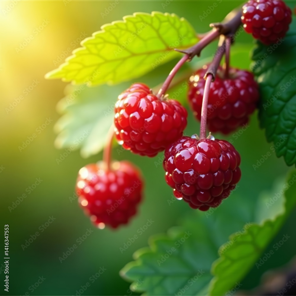 Berries covered in droplets of sunlight, capturing freshness, vibrant, macro Berries covered in droplets of sunlight, capturing freshness, vibrant, macro