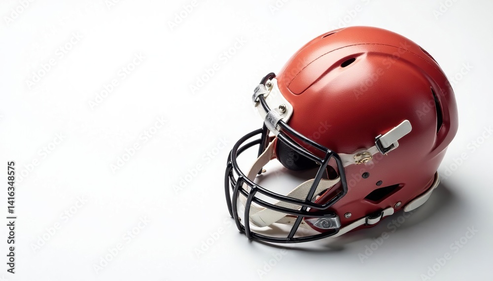 Fototapeta premium Overhead view of football helmet and ball on white background , gridiron, game, american football