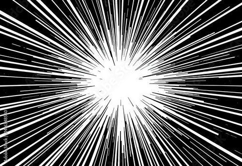 Black & white radial speed lines explode from center; textured comic book style wallpaper, explosion, intense