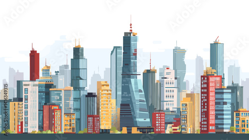 Cityscape vector illustration city different houses buildings and structures in the downtown.