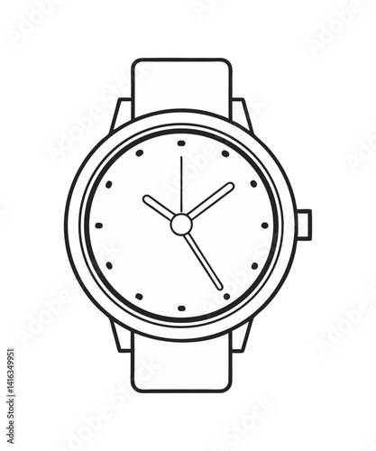Minimalist hand watch outline with sleek modern lines and a classic round dial featuring elegant hour markers and simple clean straps vector illustration
