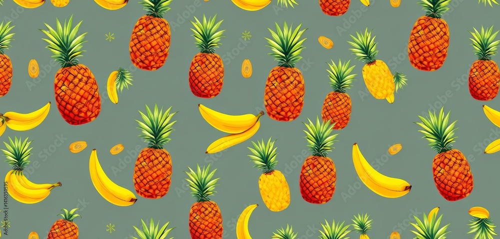 Vibrant pineapple & banana seamless patterns Tropical fruit designs ideal for Hawaiian shirts, wrapping paper, & textiles, paper, green Vibrant pineapple & banana seamless patterns Tropical fruit designs ideal for Hawaiian shirts, wrapping paper, & textiles, paper, green