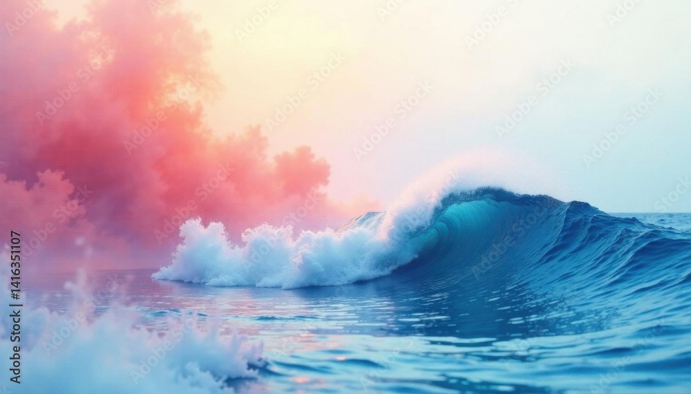 Naklejka premium Soft watercolor waves gently merging with misty atmosphere , soft focus, ocean, waves