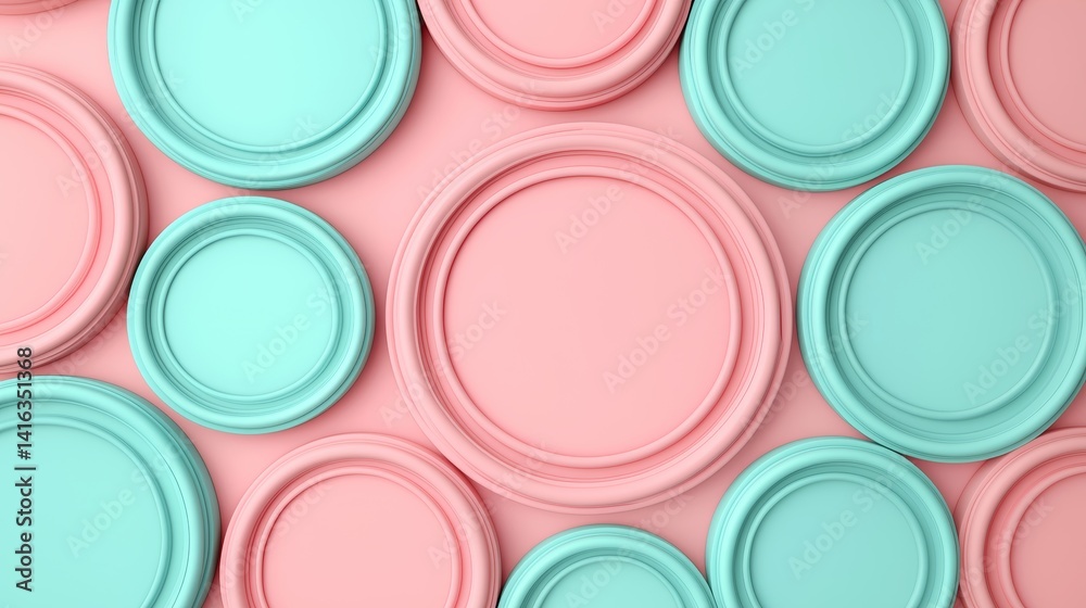 Abstract Pastel Composition of Geometric Plates in Pink and Aqua Colors Abstract Pastel Composition of Geometric Plates in Pink and Aqua Colors