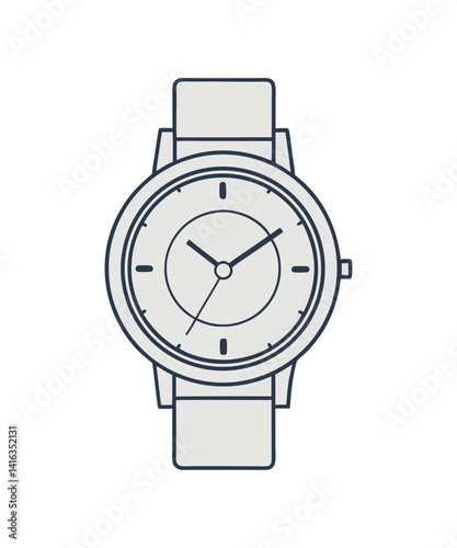 Minimalist hand watch outline with sleek modern lines and a classic round dial featuring elegant hour markers and simple clean straps vector illustration