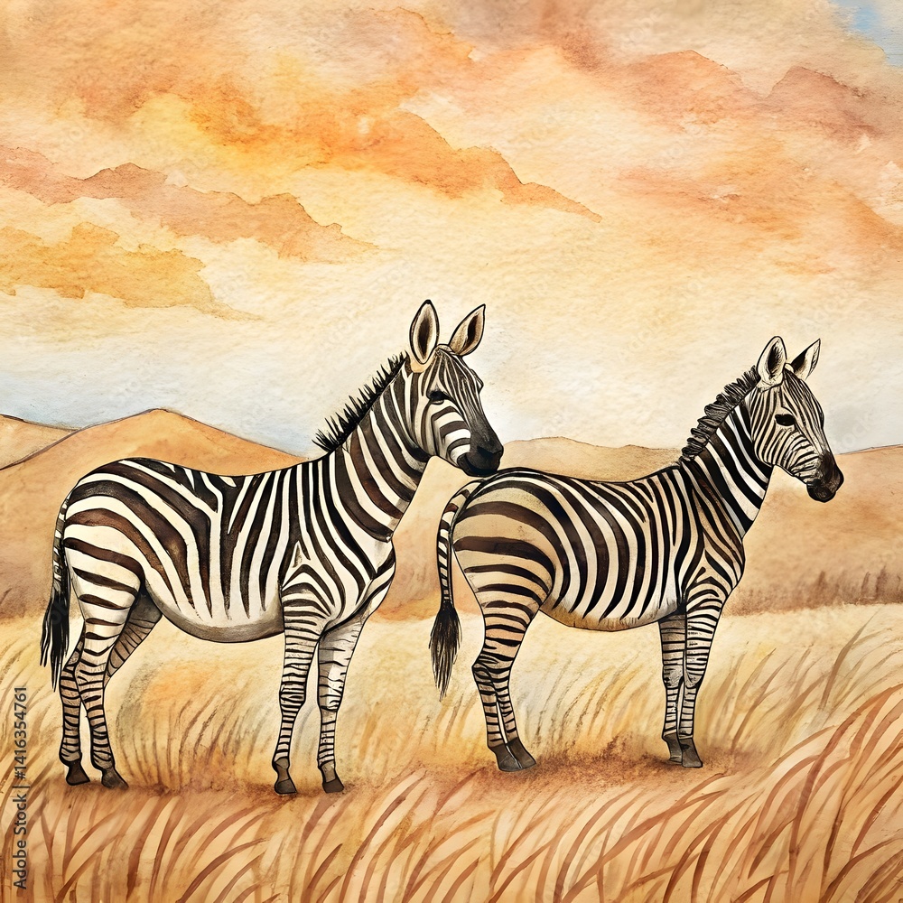 Fototapeta premium side-view-of-zebras-standing-on-field-aude-occitanie france