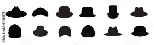 A collection of front view hats