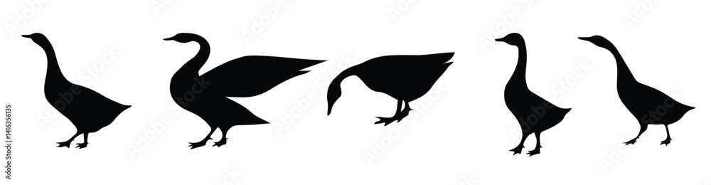 Obraz premium Goose black silhouettes set