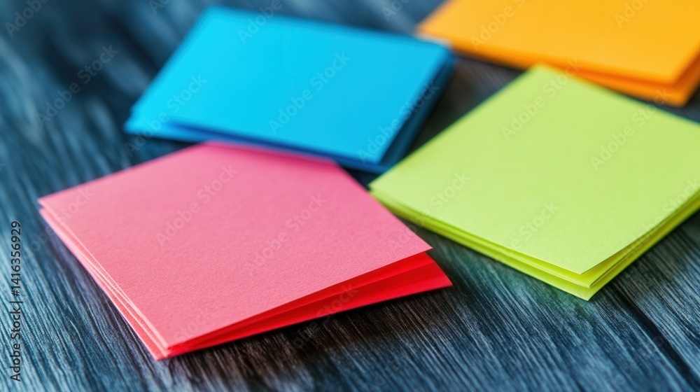 Fototapeta premium Colorful sticky notes on a dark wooden surface