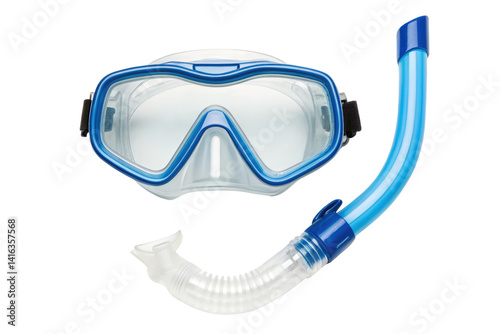 Diving mask and snorkel set for underwater exploration isolated with transparent background