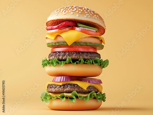 Obraz na płótnie Delicious tower of juicy burgers food photography studio setting vibrant colors w salonie