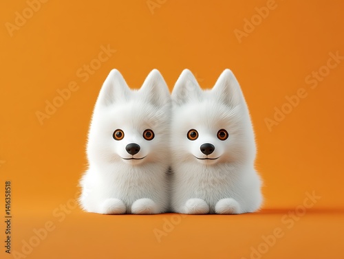 Obraz na płótnie Adorable miniature cerberus puppies playful scene digital art orange background whimsical view w salonie