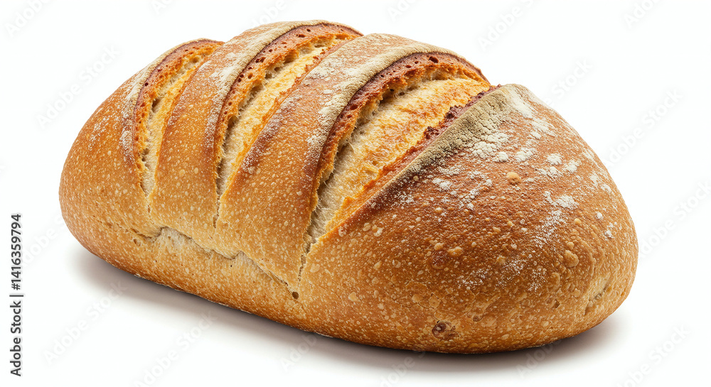 Golden-crusted loaf of bread with scoring, perfect for sandwiches or toast, embodying the essence of baking craftsmanship. Golden-crusted loaf of bread with scoring, perfect for sandwiches or toast, embodying the essence of baking craftsmanship.