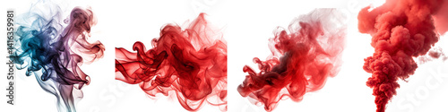 Red smoke image isolated on transparent background.