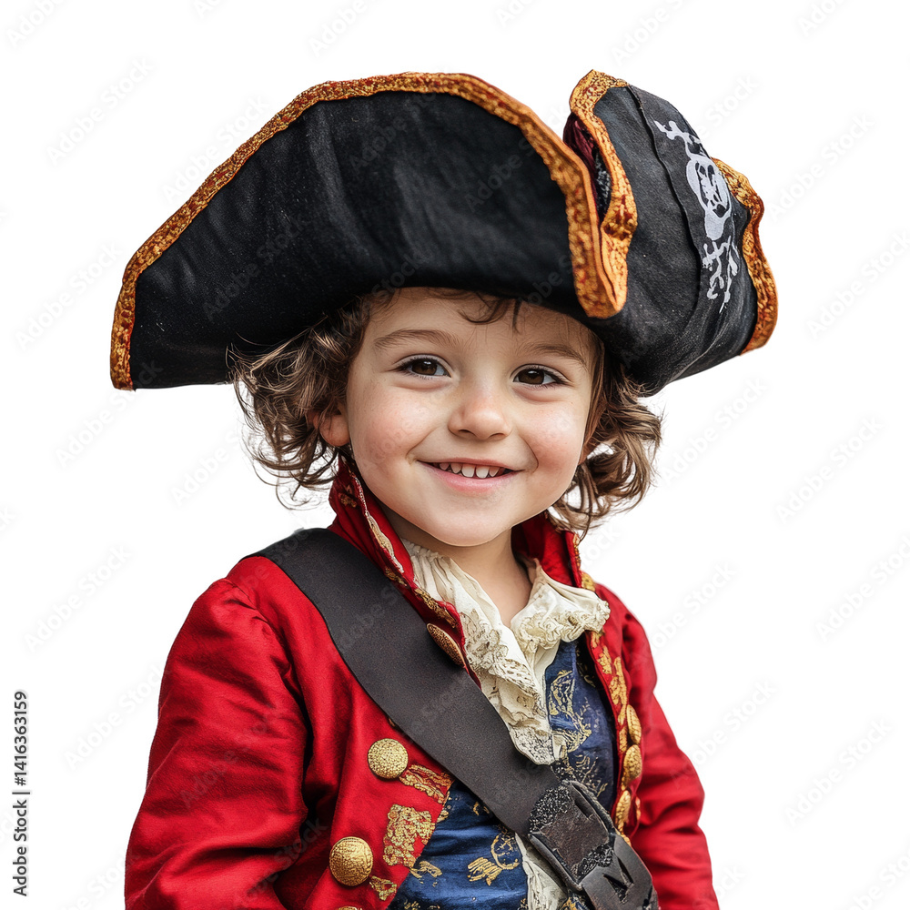 Adorable toddler dressed as a pirate with a joyful smile against black backdrop Adorable toddler dressed as a pirate with a joyful smile against black backdrop
