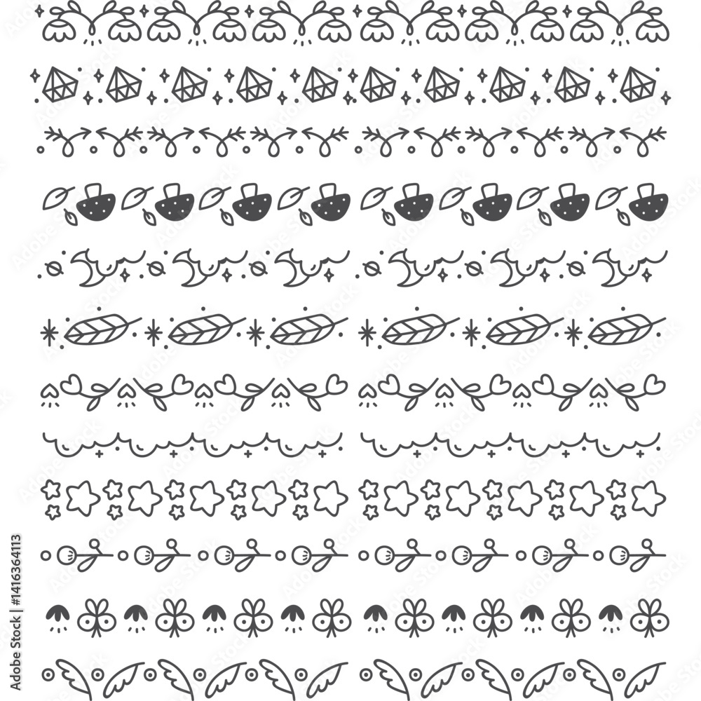 Fototapeta premium Cute floral border doodle