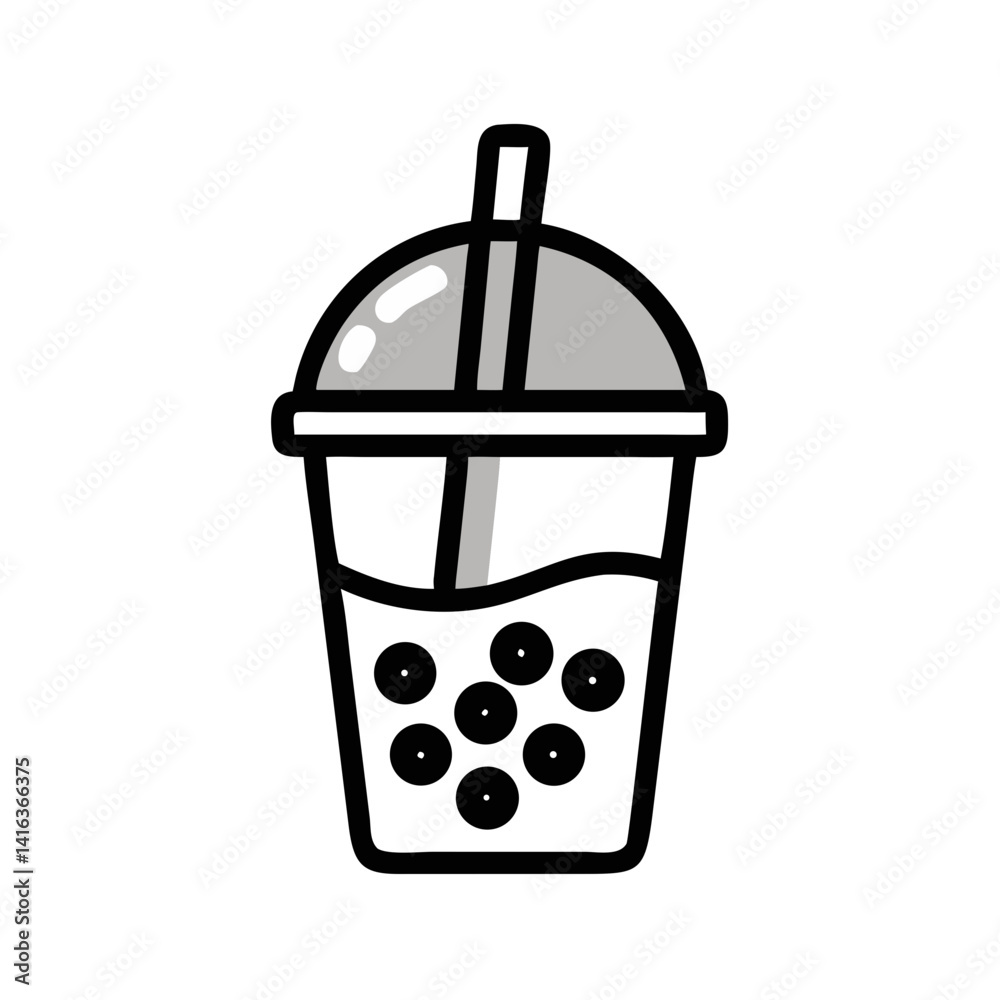 Bubble Cup with Straw Icon Representing Pearl Tea and Refreshing Beverage Bubble Cup with Straw Icon Representing Pearl Tea and Refreshing Beverage