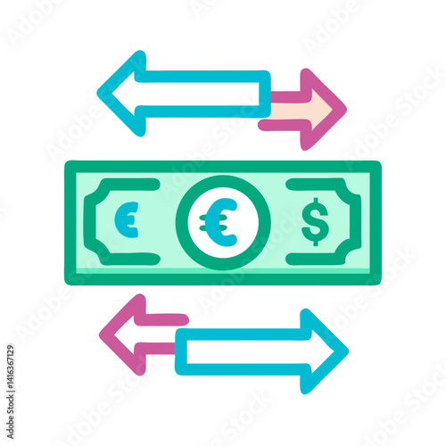 Currency Notes with Arrows Icon Representing Money Transfer and Financial Movement