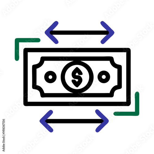 Currency Notes with Arrows Icon Representing Money Transfer and Financial Movement