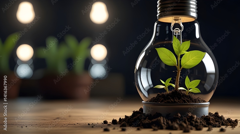 Plant growing inside a lightbulb, renewable energy concept Plant growing inside a lightbulb, renewable energy concept