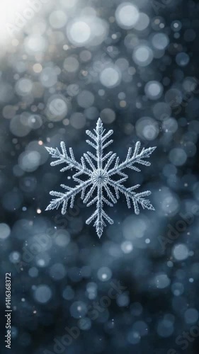 Intricate Snowflake Glistens Softly Winter Wonderland Bokeh Background. AI Generated