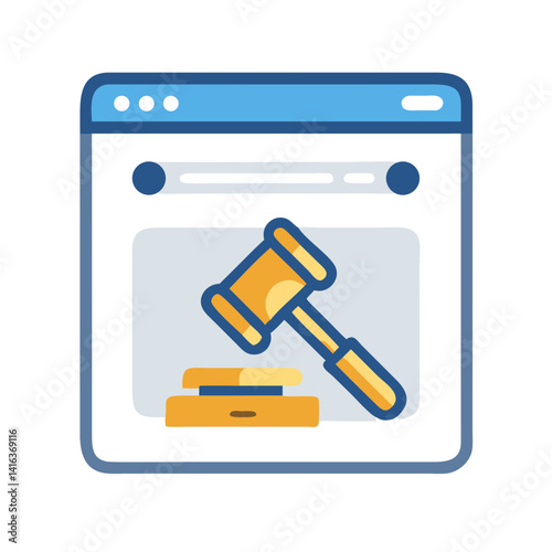 Online Shopping with Gavel Icon Representing E-commerce Auction and Digital Bidding