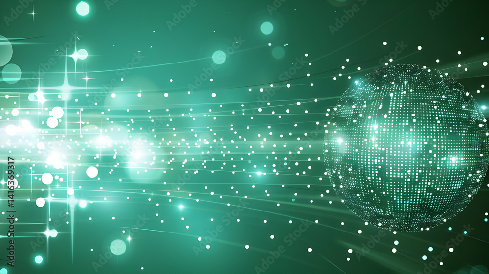 Obraz premium Futuristic Green Field with Digital Particles
