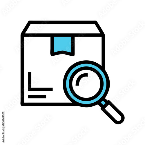 Package with Magnifying Glass Icon Representing Shipment Tracking and Delivery Inspection