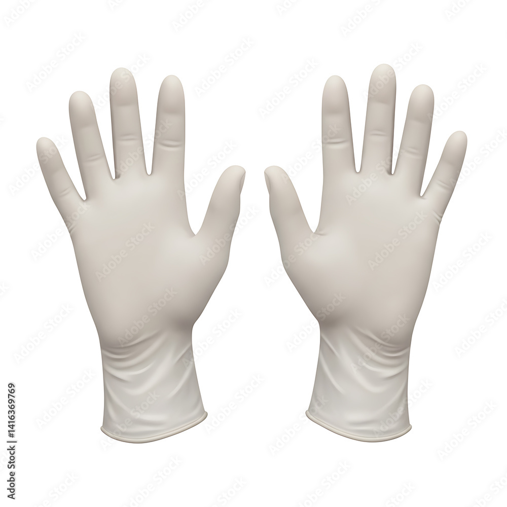 Paired White Protective Gloves, Palms Up, Isolated on White, Sterile Environment. Paired White Protective Gloves, Palms Up, Isolated on White, Sterile Environment.
