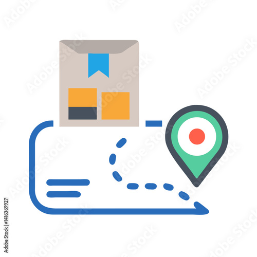 Route Map with Box Icon Representing Delivery Tracking and Shipping Logistics
