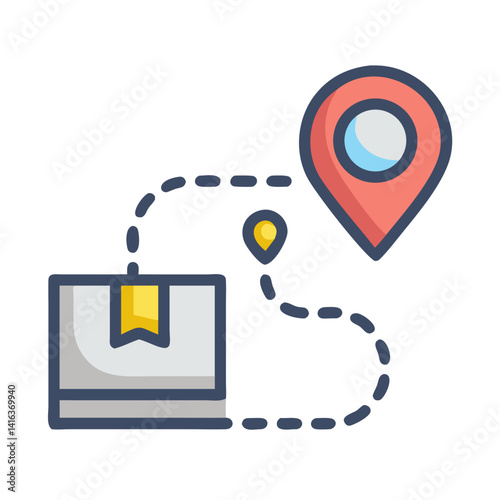Route Map with Box Icon Representing Delivery Tracking and Shipping Logistics