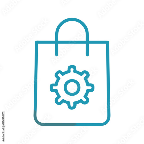 Shopping Bag with Gear Icon Representing Purchase Settings and E-commerce Customization