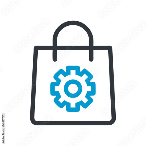 Shopping Bag with Gear Icon Representing Purchase Settings and E-commerce Customization