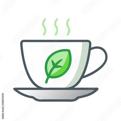 Tea Cup with Leaf Icon Representing Green Tea and Herbal Beverage
