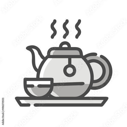 Teapot with Steam Icon Representing Traditional Tea Serving and Cultural Beverage Ritual