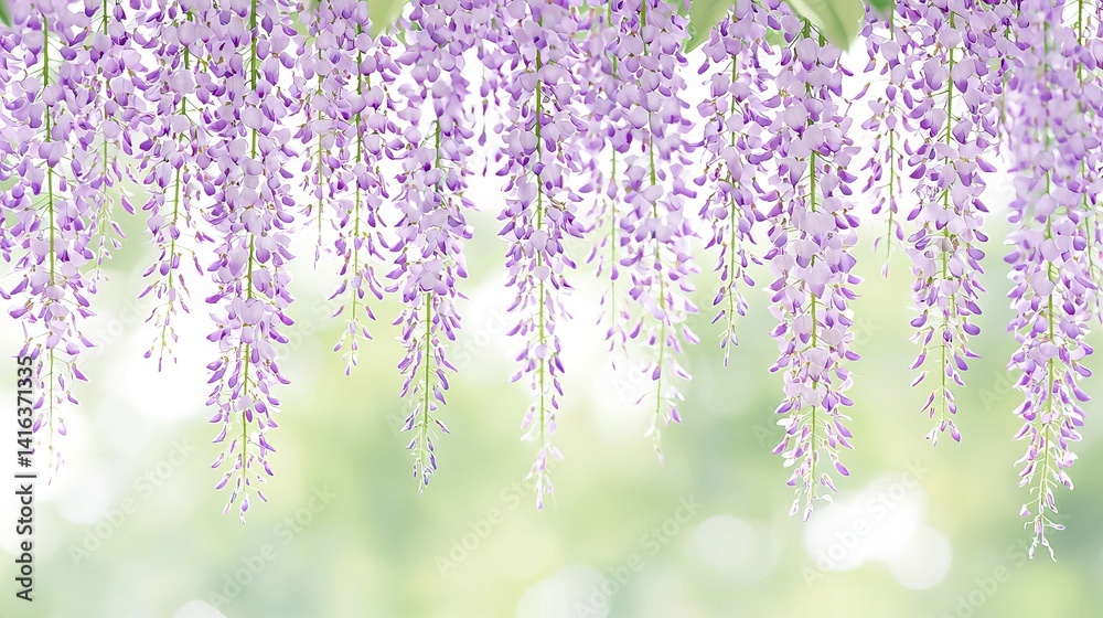 Naklejka premium Soft Lavender Wisteria Cascading in Springtime Serenity with Gentle Light Background