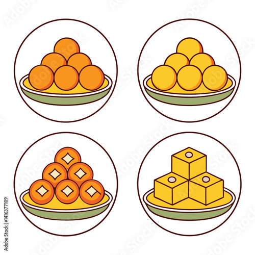 Indian Wedding Food & Sweets Icons – Vector Collection for Traditional Celebrations

