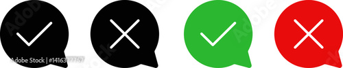Check mark and cross mark icons set. right and wrong sign concept. tick mark symbol and x cross icon in circle shape
