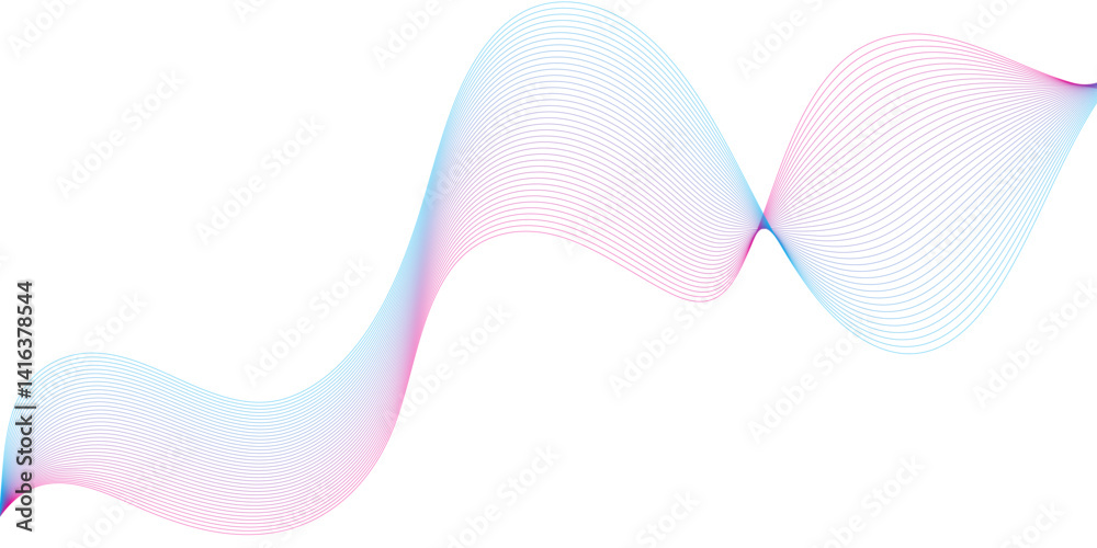 Fototapeta premium Abstract blue wave background pink ribbon isolated on white