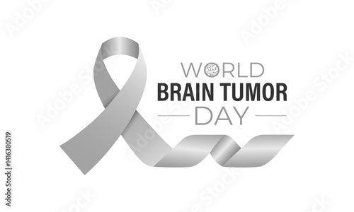 World Brain Tumor Day is observed annually on June 8. Educate the public  Learn About The Risk Factors  Brain Tumor and neurological disorders. Head with brain and Realistic ribbon. Vector of banner.