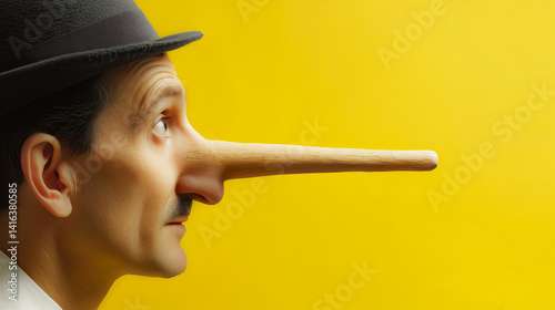 Suspicious-looking man with a long nose, conveying mistrust and the concept of falsehood.