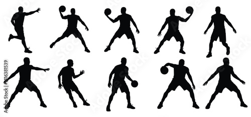  A Basketball player set silhouettes with a white background 