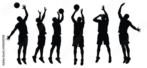 A Basketball player set silhouettes with a white background 
