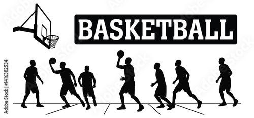  A Basketball player set silhouettes with a white background 